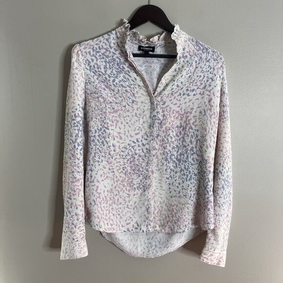 Express Portofino Ruffle Pastel Leopard Size Small Button Down Blouse Top - Picture 1 of 6
